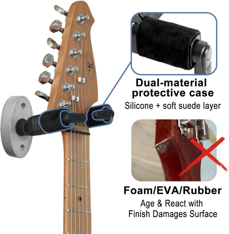 AUPHY Guitar Wall Mount Auto Lock,Guitar Wall Holder with Nitro-Safe Velvet,Universal Compatibility for All Headstocks and Neck Widths Supports Acoustic, Electric, and Bass Guitars - Image 4